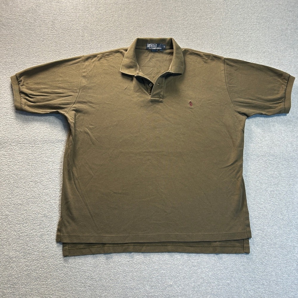 Polo Ralph Lauren Polo Shirt Mens Large Olive Brown 100% Cotton Red Pony Logo